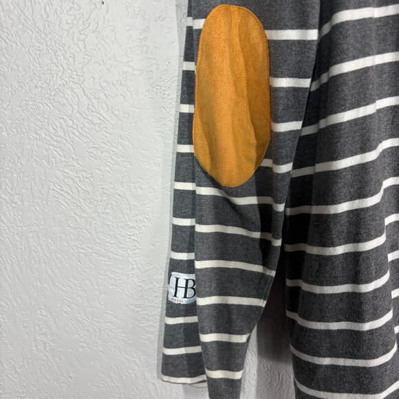 HB Hazel Blue Stripe Pullover Long Sleeve Elbow Patch Casual Top - 1XL - Picture 3 of 6